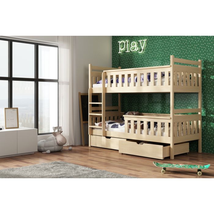 TAEZ Wooden Bunk Bed with 2 Drawers Storage and Foam Mattress - Pine