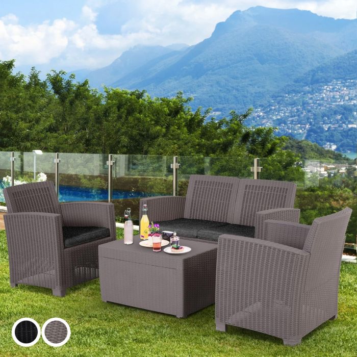 4-Seater Outdoor Garden PP Rattan Effect Furniture Set with Cushion - 2 Colours