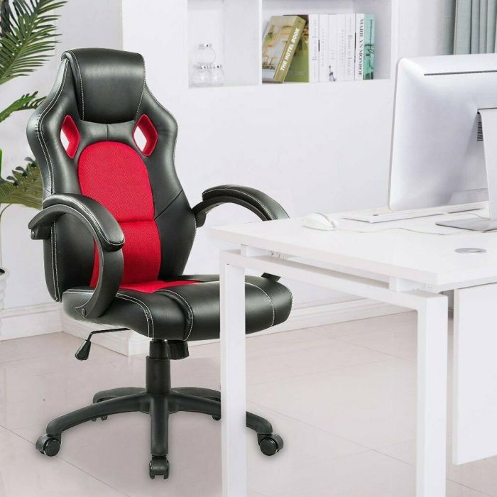 Executive Faux Leather Gaming Chairs Swivel Chair - Red