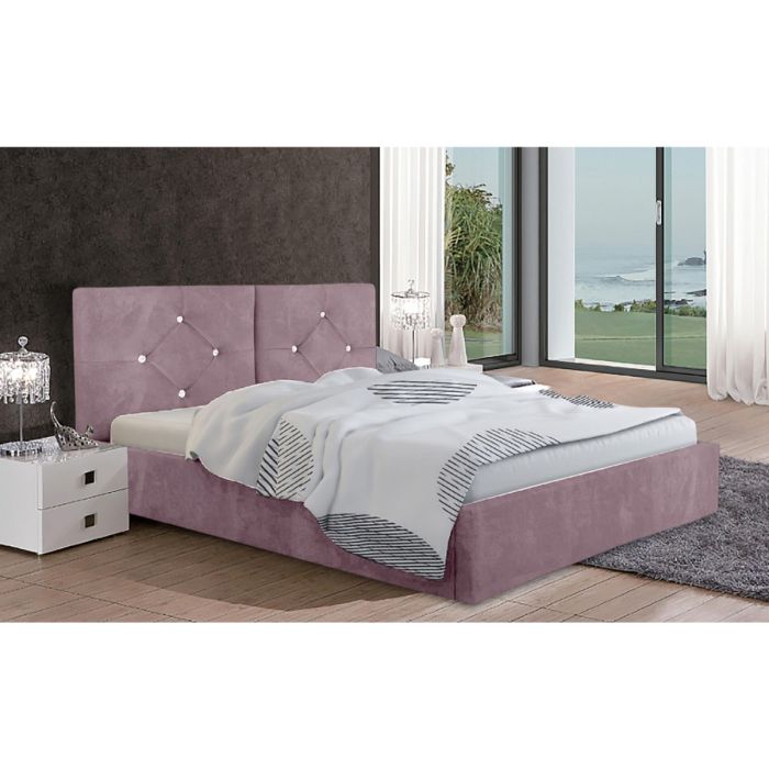 Cubana Plush Velvet Fabric Bed, Pink Colour - 5 Sizes