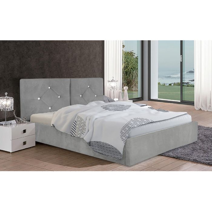 Cubana Plush Velvet Fabric Bed, Silver Colour - 5 Sizes