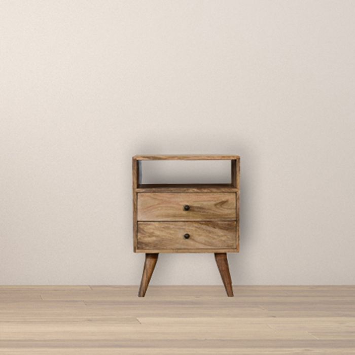 MidCentury Classic Oakish 2 Drawers Bedside Table