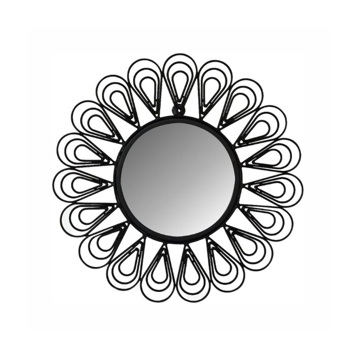 Black Coated Small Round Mirror Wired Flower