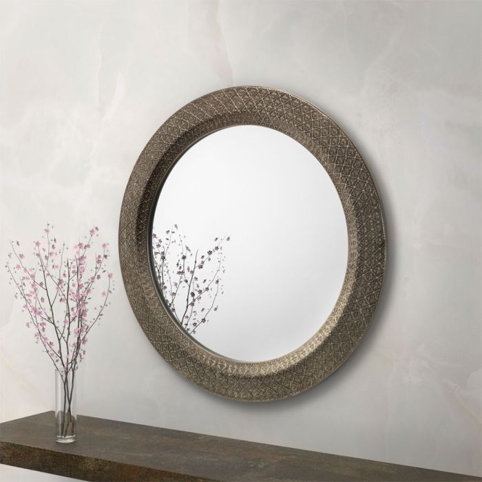 Cadence Stunning Pewter Frame Round Wall Mirror - Large