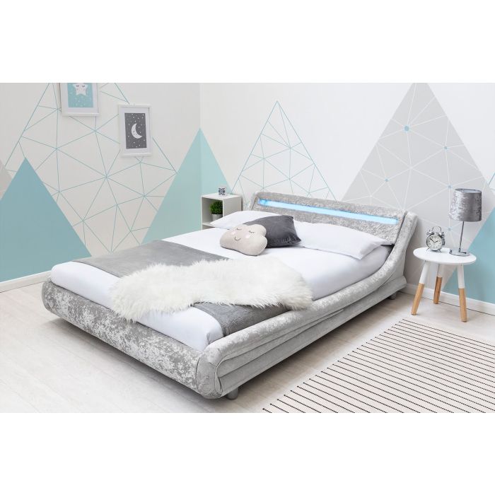 Belona Silver Crushed Velvet Bed Frame With LED - Small Double 4ft