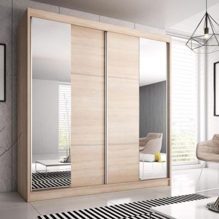 Malta36 Sliding Mirror Door Wardrobe 233cm Oak Sanoma