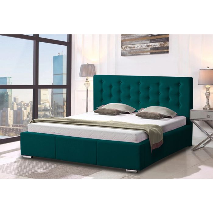 Pinia Plush Velvet Fabric Bed, Green Colour - 5 Sizes