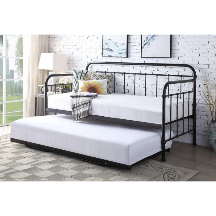 Herlo Metal Day Bed with Trundle and Mattress Options - Black