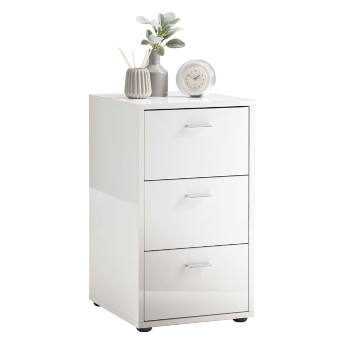 FMD Bedside Table with 3 Drawers High Gloss White