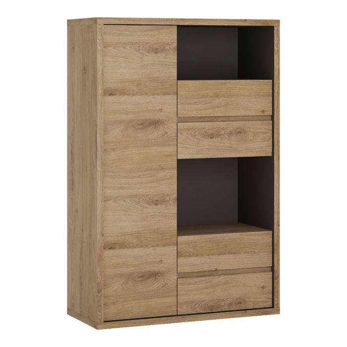 Shetland 1 Door 4 drawer display cabinet - Shetland Oak Finish