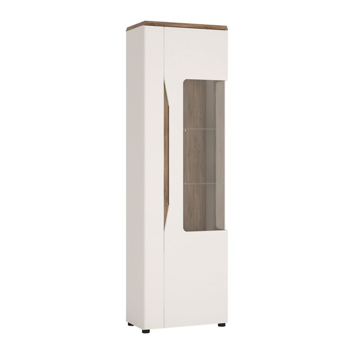 Toledo 1 door display cabinet (RH) - Alpine White with high gloss fronts and Stirling Oak 