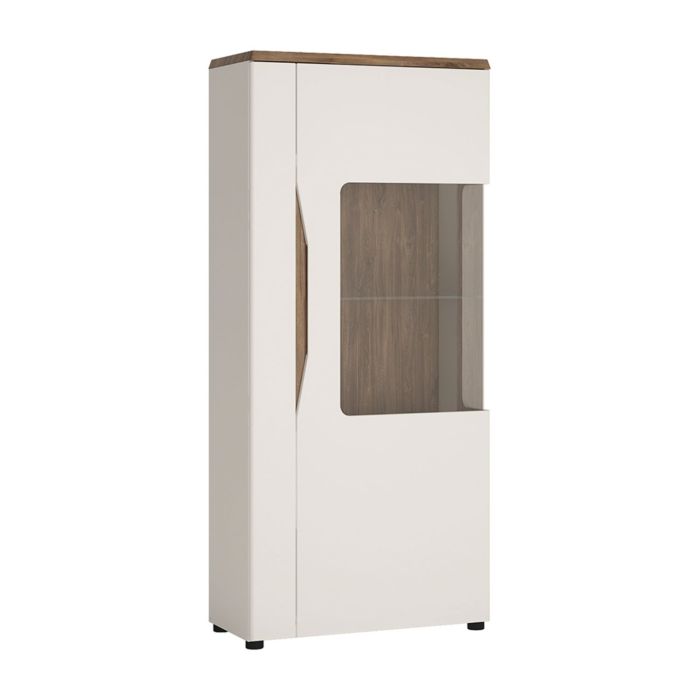 Toledo 1 door low display cabinet (RH) - Alpine White with high gloss fronts and Stirling Oak 
