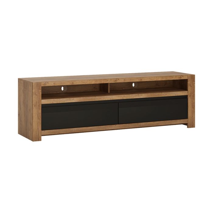 Havana 2 drawer TV unit - Lefkas Oak with matte black fronts