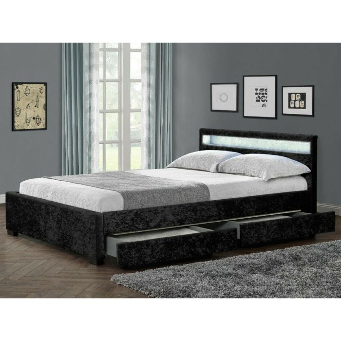 Crushed Velvet or Faux LED 4 Drawer Storage Bed With Mattress options - 2 Sizes  