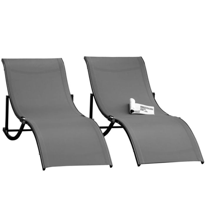 S Shaped Foldable Sun Lounge Chair Set of 2 - Dark Grey