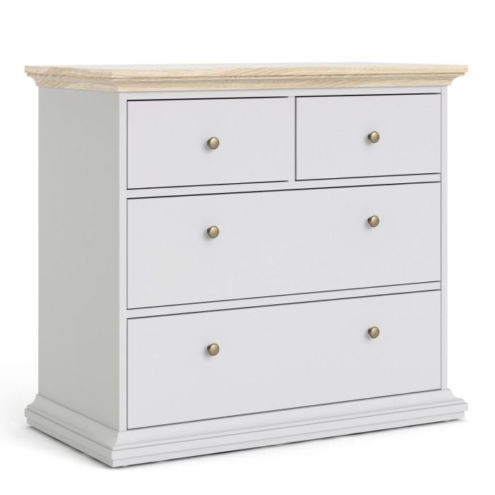 Paris Chest of 4 Drawers in White and Oak - White and Oak