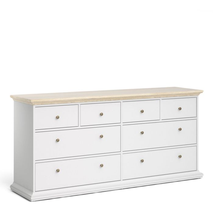 Paris Chest of 8 Drawers in White and Oak - White and Oak