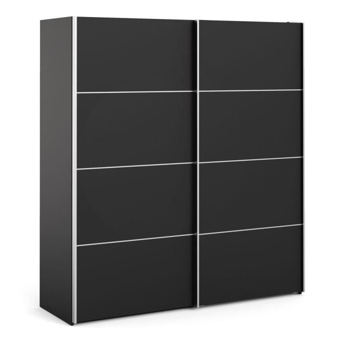 Verona Sliding Wardrobe 180cm in Black Matt with Black Matt Doors with 5 Shelves - Black Matt