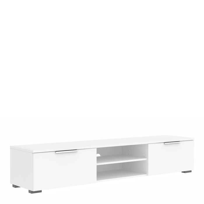 Match TV Unit 2 Drawers 2 Shelf in White High Gloss - White High Gloss