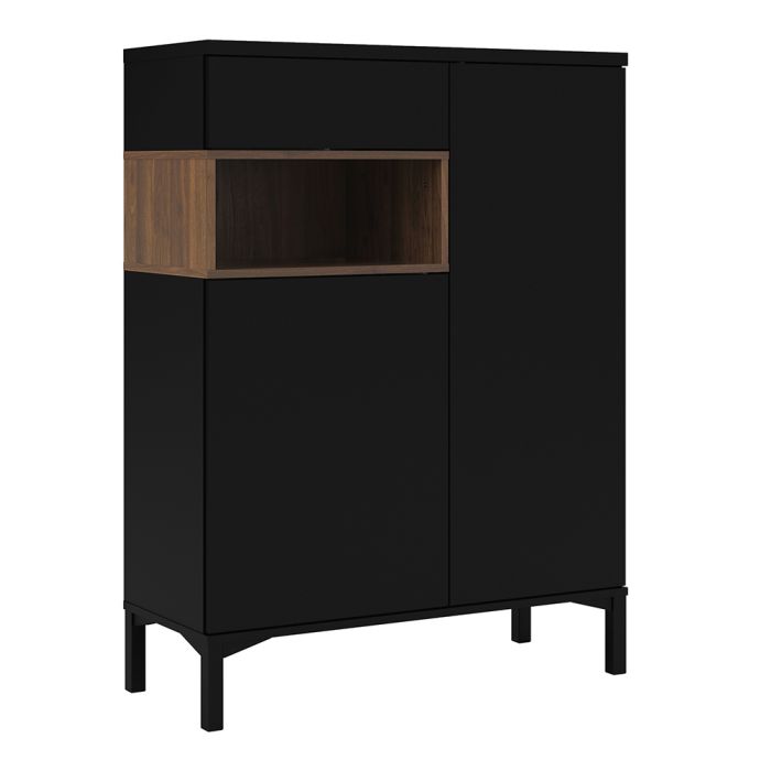 Roomers Sideboard 2 Drawers 1 Door in Black and Walnut - Black and Walnut