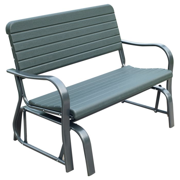 Garden Double Glider Bench HDPE Metal 2 Seater Swing Chair Porch Outdoor Patio Rocker