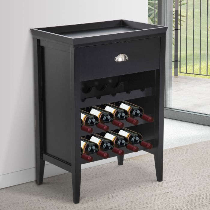 Wooden Wine Cabinet with Drawer and 15 Bottles Holder Storage 