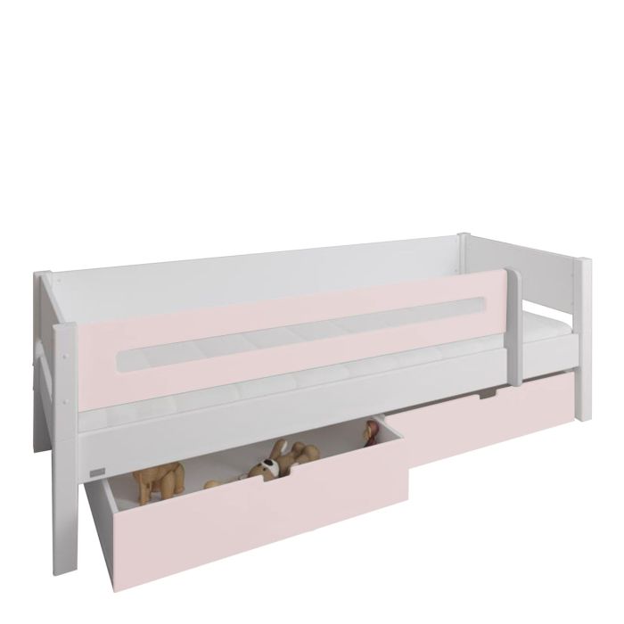 Manis-h White Day Bed with Safety Rail and 2 drawers in Light Rose - Snow White/Light Rose