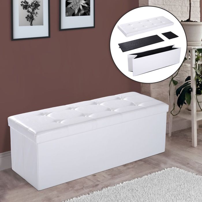 Faux Leather Ottoman Storage Bench - Brown or White
