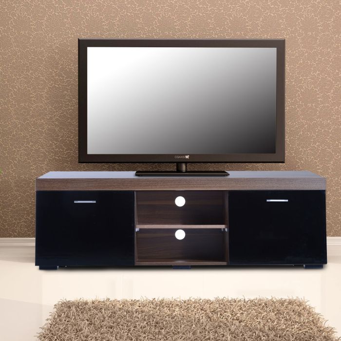 2-Door TV Cabinet Stand - Walnut & Black