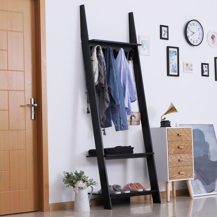3-Tier Ladder Clothes Rack W/4 Hooks - Black or White