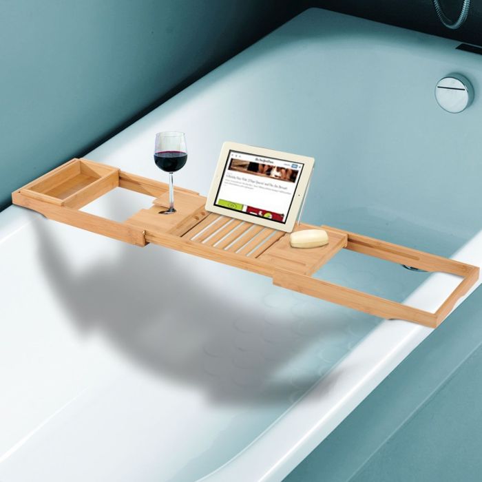 Extendable Bamboo Bathtub Shelf 