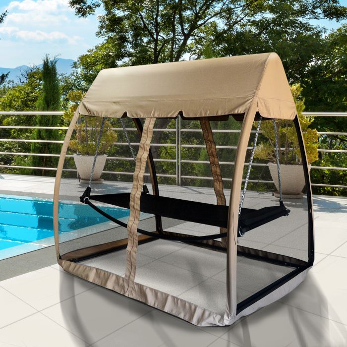 Hanging Hammock Daybed Set with Mesh Screen