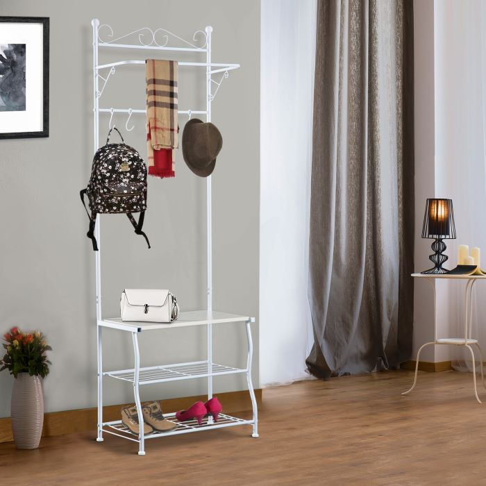 Entryway Multipurpose Metal Cloth Stand White