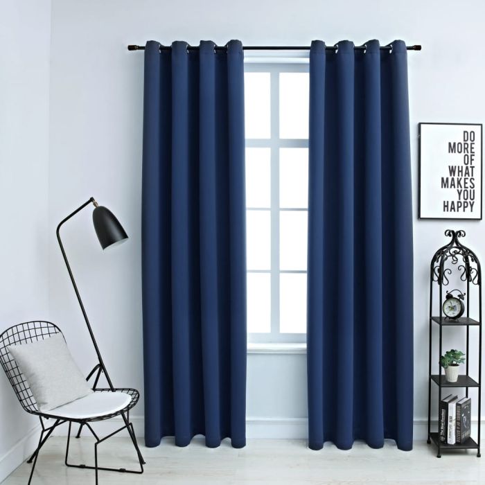 Blackout Curtains with Metal Rings 2 pcs Blue 140x245 cm