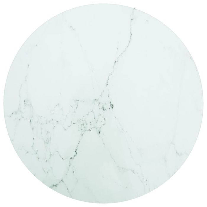 Table Top White Ã˜40x0.8 cm Tempered Glass with Marble Design