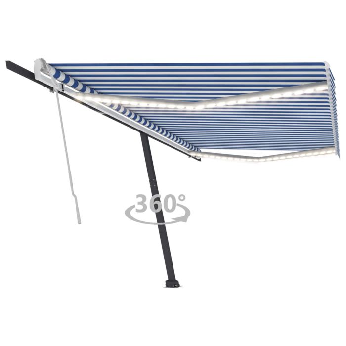 Manual Retractable Awning with LED 500x300 cm Blue and White