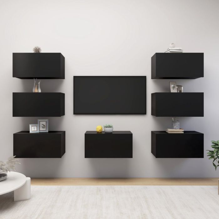 TV Cabinets 7 pcs Black 30.5x30x60 cm Chipboard