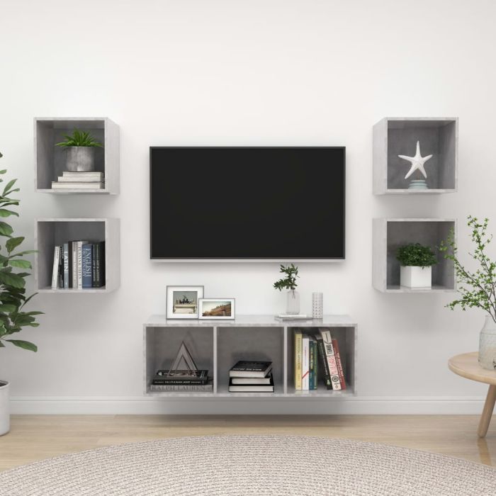 5 Piece TV Cabinet Set Concrete Grey Chipboard