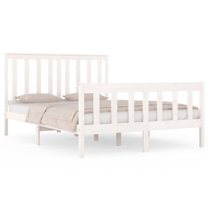 Bed Frame White Solid Wood Pine 140x190 cm