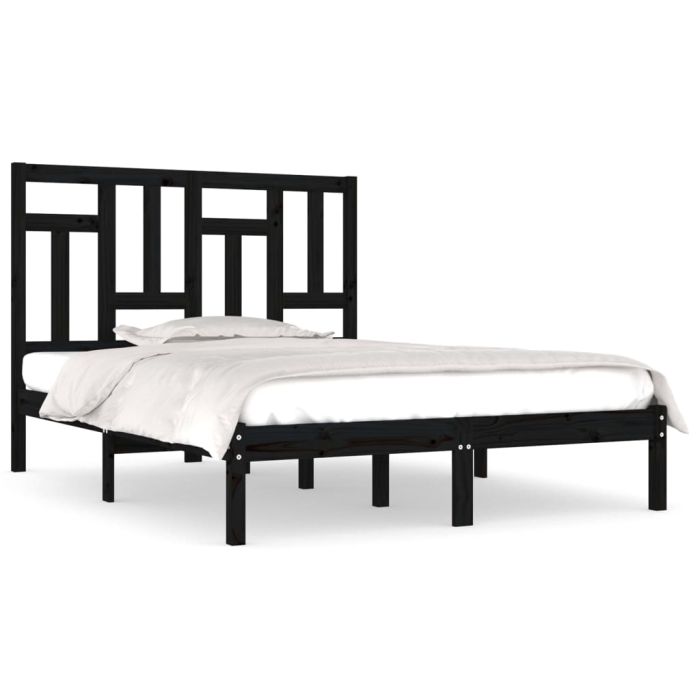 Bed Frame Black Solid Wood 135x190 cm 4FT6 Double