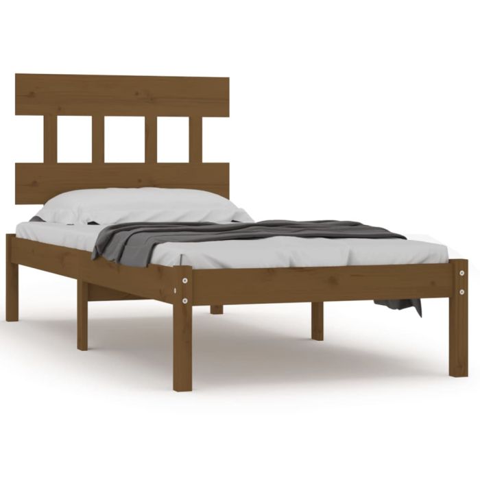 Bed Frame Honey Brown Solid Wood 90x190 cm 3FT6 Single