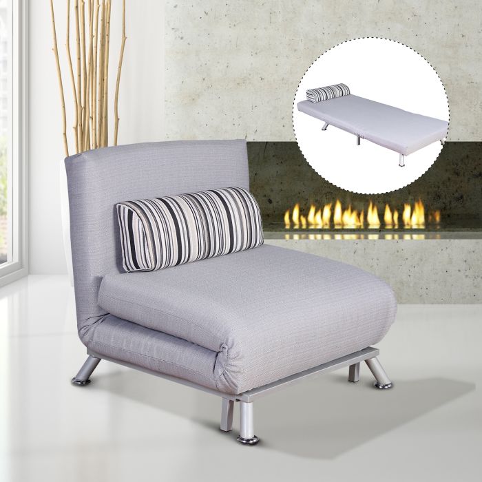 Single Fold Out Linen Futon Sofa Bed - Grey
