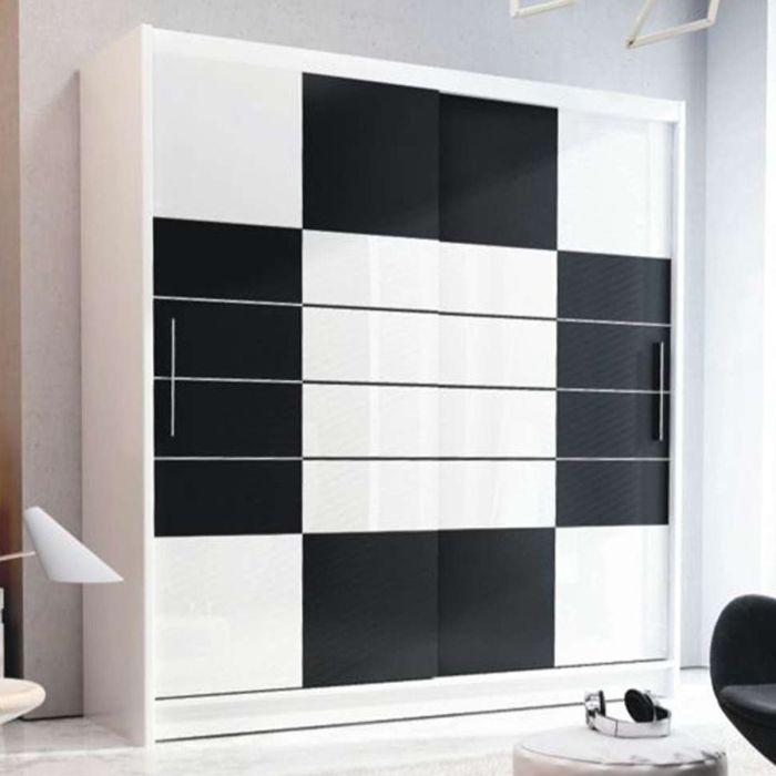 Kinross ii Sliding Door Squares Design 203cm Mirror Wardrobe - White Gloss, Graphite