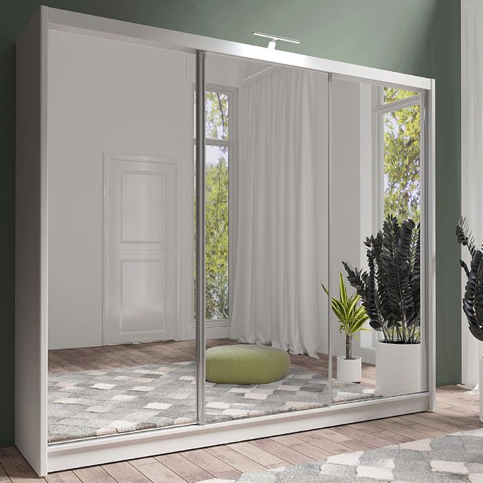 Mathilde 3 Door Large Mirrored Sliding Wardrobe - White