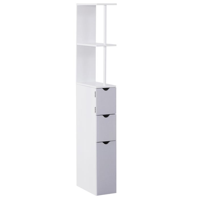 Bathroom Storage Cabinet Free-Standing Bathroom Cabinet Unit Tall Shelf Toilet Tissue Cupboard w/Drawers - Grey and White