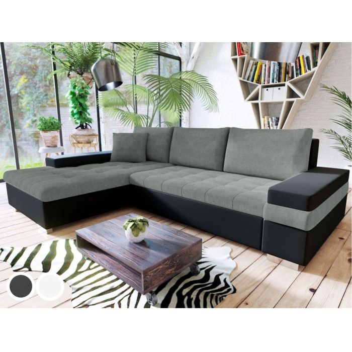 Bessie Fabric Corner Sofa Bed - Black/Grey