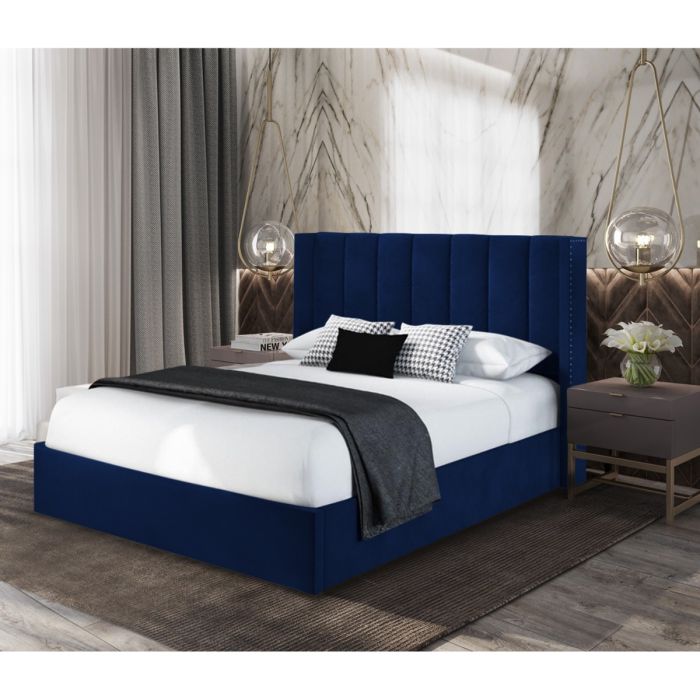 Marilynn Plush Velvet Bed - Blue in 5 Sizes