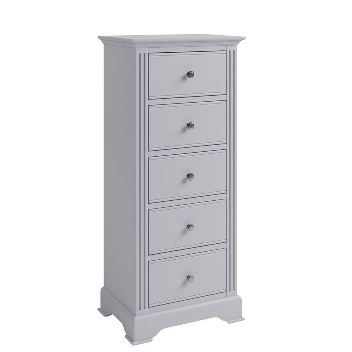 Modern Narrow Chest of 5 Drawers - Grey