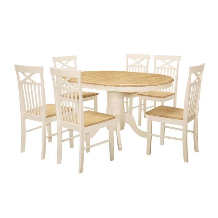 Classic Farmhouse Style Dining Set with 6 Chairs White with Oak Top