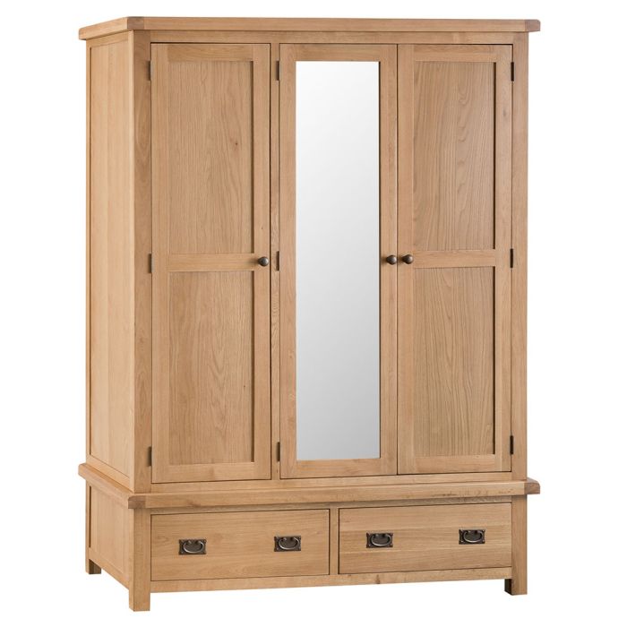 Classic 3 Door Wardrobe with Mirror - Medium Oak Finish